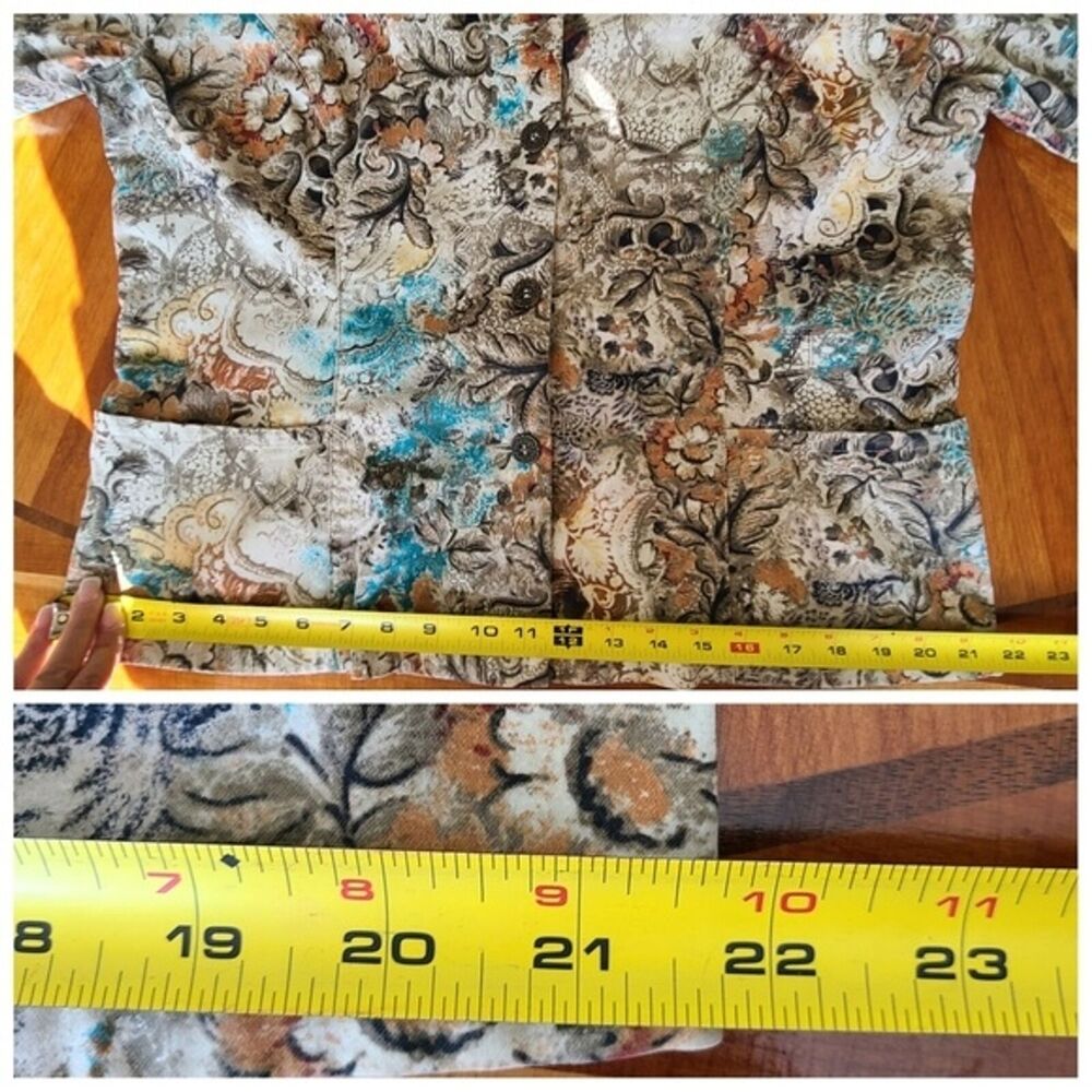 Chicos Floral Jacket 1 / Medium Cotton Spandex Button Up Collar Long Sleeve - Picture 11 of 13